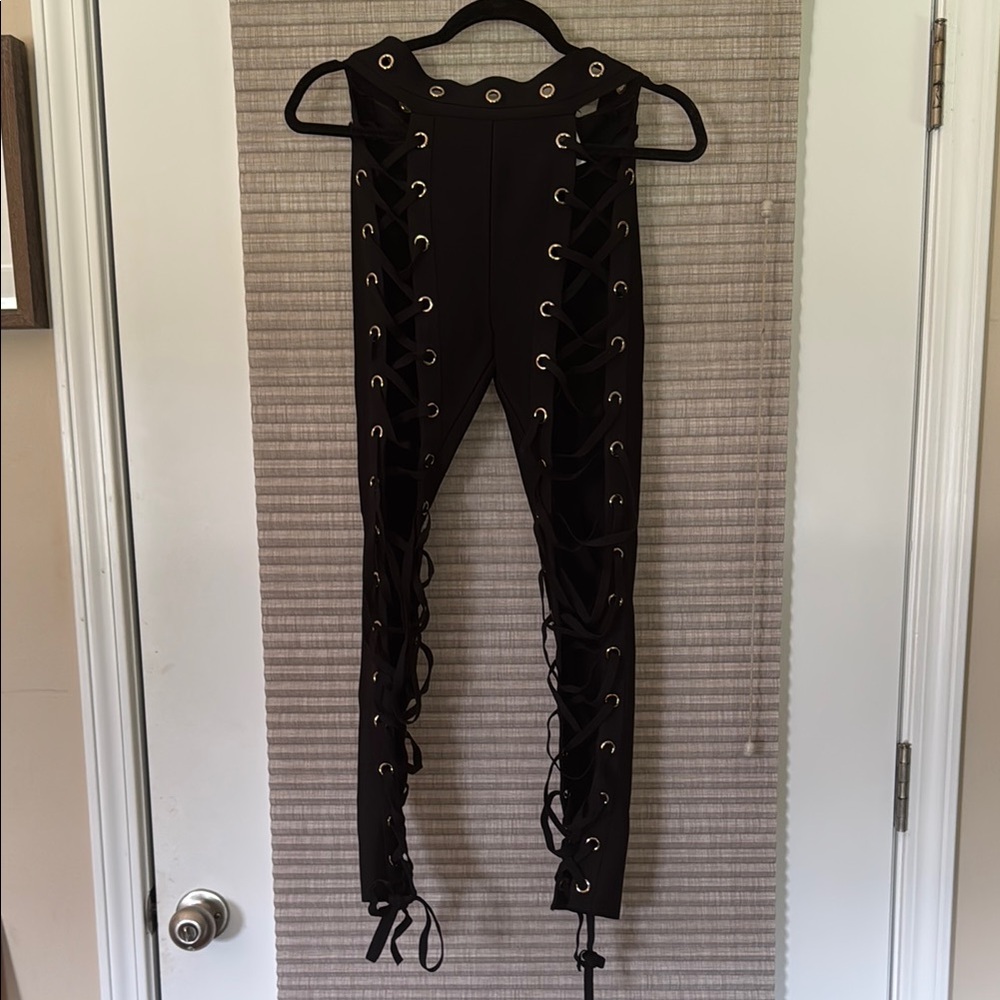 Hot Miami Styles Black Lace-Up Skinny Pants